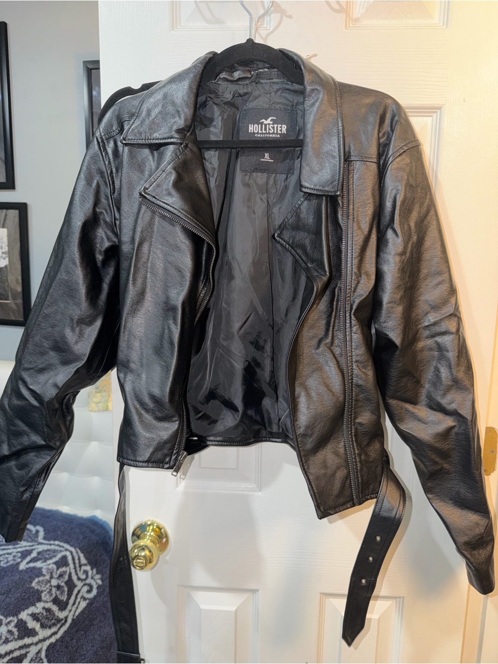 Hollister Black Faux Leather Biker Jacket with Belt - Never worn